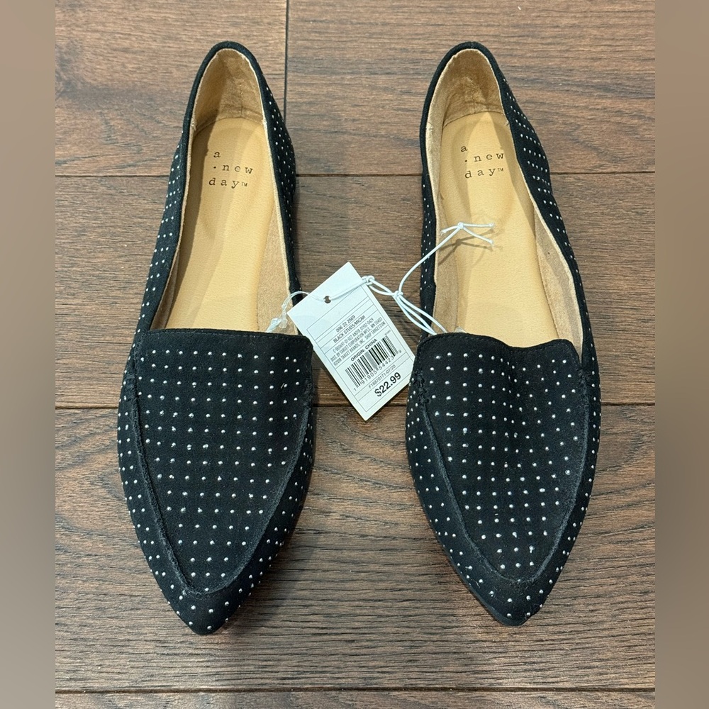 A New Day Black Silver Studded Faux Suede Loafers